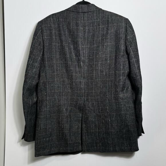 Vintage Hart Schaffner Marx 100% Silk Glen Plaid Gray 44R Blazer Oak Hall READ - Picture 4 of 10